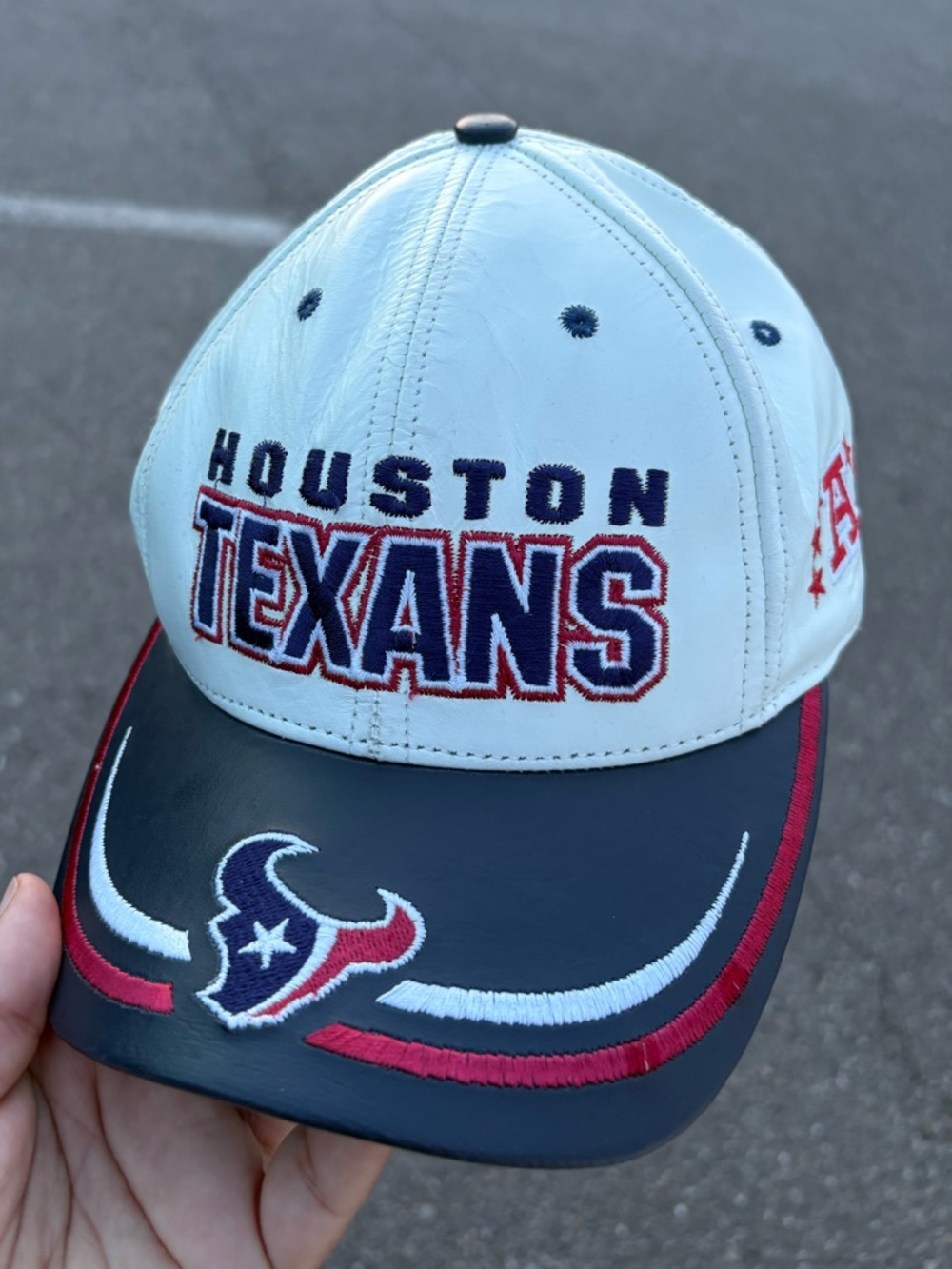 Vintage Reebok Houston Texans Leather Adjustable Hat Made In USA Y2K EUC